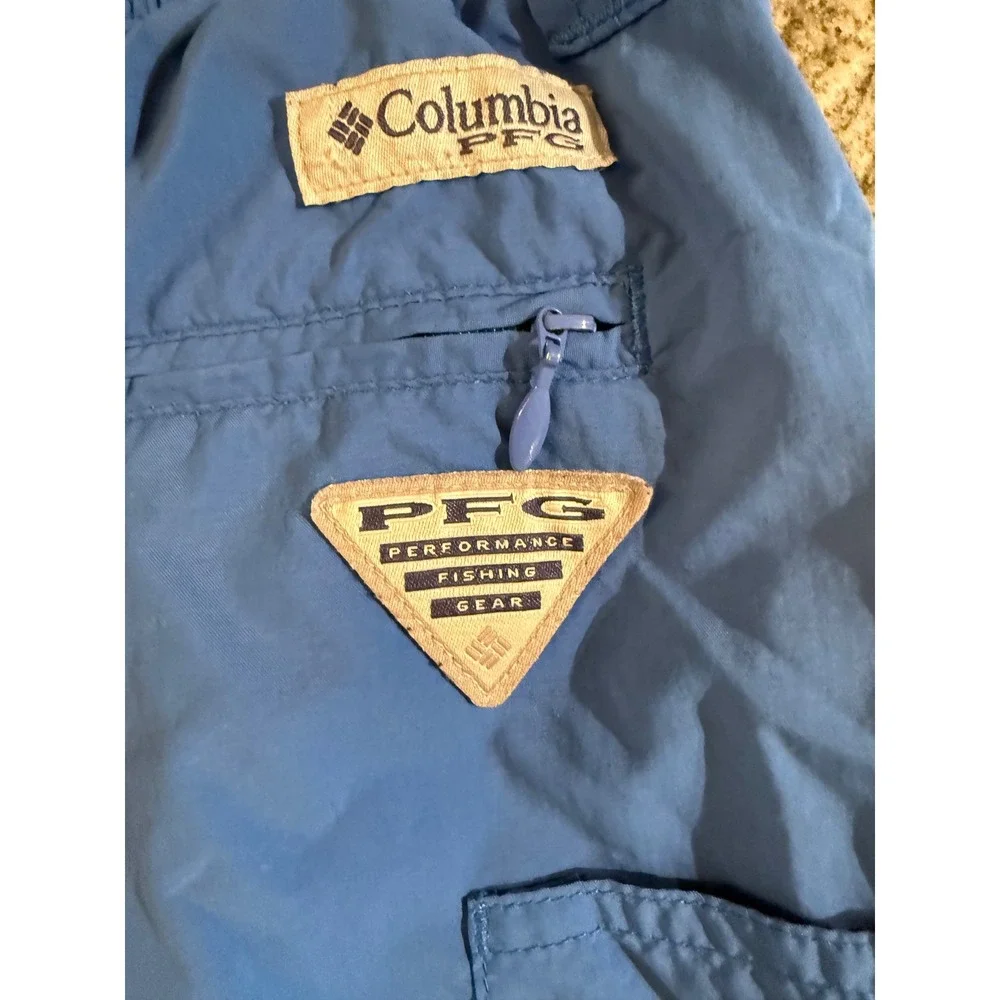 Columbia PFG Blue Performance Fishing Gear Omni-Shade Mesh Lined Shorts Mens M